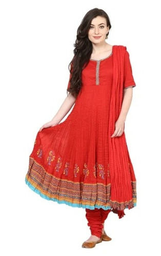 Red Short Sleeves Round Neck Anarkali Salwar Kameez