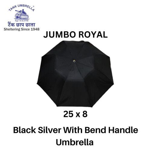 Rainy 25X8 Inch Jumbo Royal Black Silver Waterproof Umbrella With Bend Handle