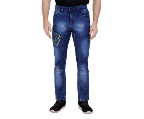 Blue Regular Fit Casual Wear Printed Denim Designer Jeans For Men'S