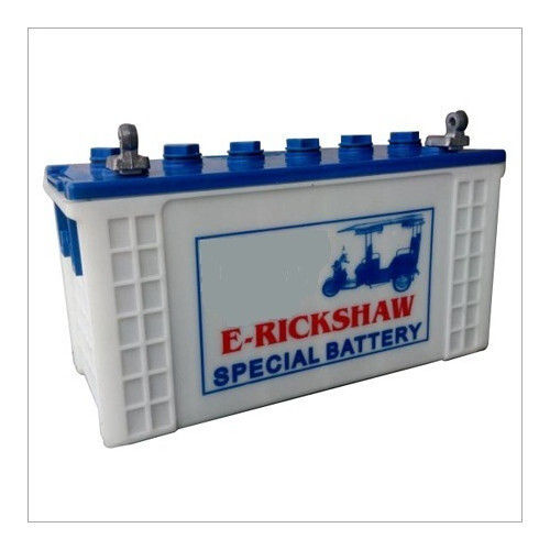 White Blue Rectangular 12v 120ah Capacity E Rickshaw Battery