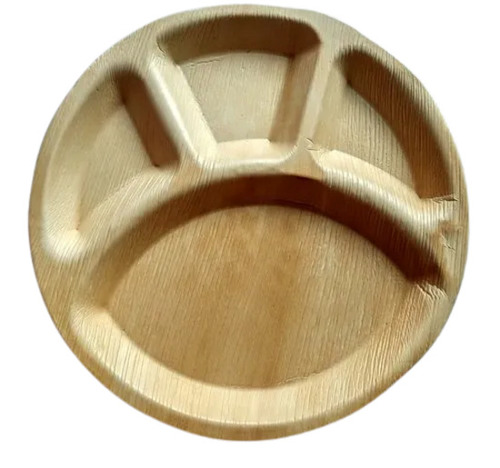 Sturdy Paper Disposable Plate - 12 Inches, Brown Color, Four Compartments, High Durability for Indoor Events