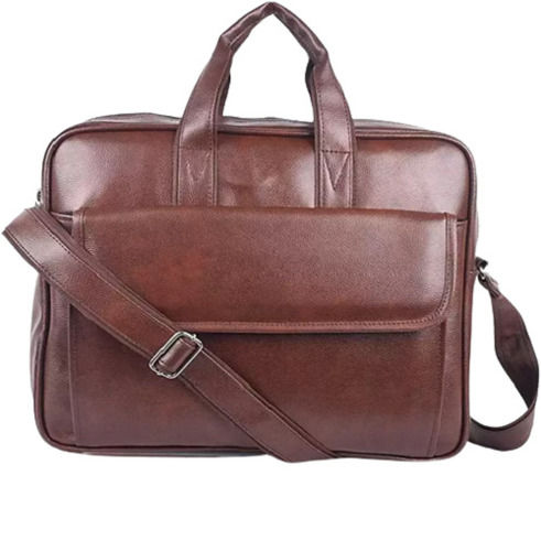 15.7 Inch Hand Length Handle Rectangular Plain Dyed Leather Office Bag