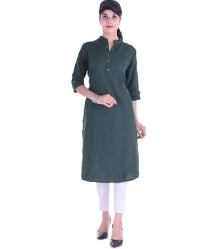 3 By 4 Sleeve Casual Wear Plain Cotton Kurti For Ladies 