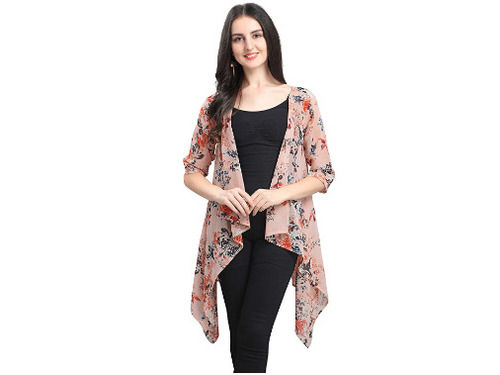 Multicolor 3 By 4Th Sleeve Casual Wear Printed Georgette Ladies Shrug