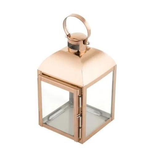 Pink 6.5X3X3 Inch Square Paint Coated Copper Hanging Lantern