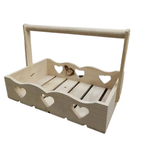 Eco Friendly Rectangular Wooden Basket With Handle