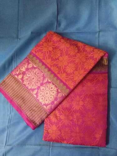 Party Wear Ladies Printed Pure Mangalagiri Silk Cotton Saree With Blouse Piece