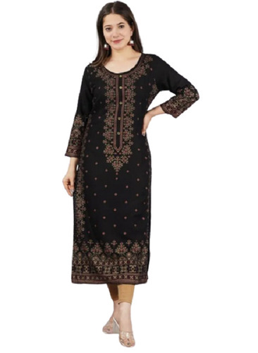 3 By 4 Sleeve Casual Wear Printed Rayon Kurti For Ladies  Bust Size: 32 Inch (In)