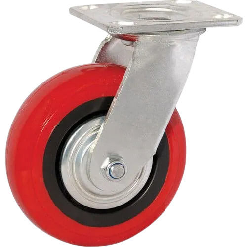 Red And Silver 4X2 Inch 200 Gram Round Polished Finish Pu Caster Wheel 