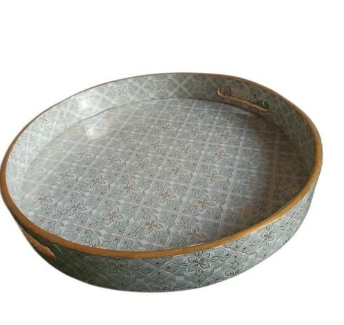 Customizable Painted Designer Round Printed Gemstone Tray With Handles