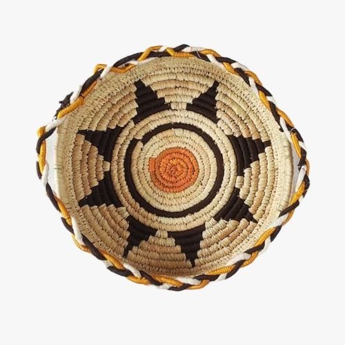 Brown Designer Round Customizable Print Natural Sabai Grass Gift Tray