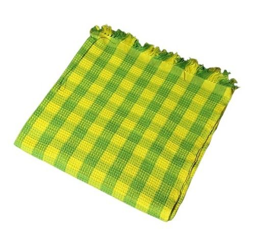 Eco Friendly 100% Cotton Green And Yellow Checked Soft Bath Towels