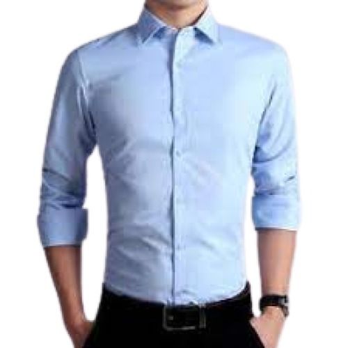 Mens Plain Sky Blue Full Sleeve Breathable Formal Wear Cotton Shirt Collar Style: Straight