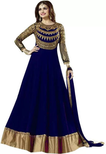 Special Peacock Blue Color Pure Georgette With Cording  Stone Work Anarkali  Suit