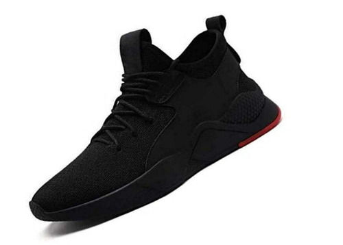 Black Regular Fit And Lace Closure Pu Sports Shoes For Men