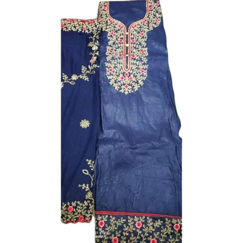 Skin Friendly Casual Wear Embroidered Semi Stitched Cotton Suit