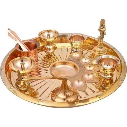14 Inches Corrosion Resistant Polished Finished Brass Pooja Thali
