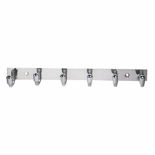 Silver 6 Pin Wall Mounted Stainless Steel Hanger For Cloths Hanging