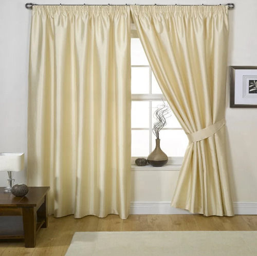 Cream 9X5 Feet Plain Silk Curtain For Home And Hotel Use