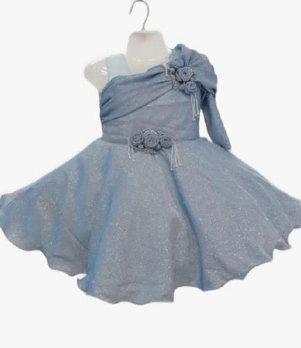 Beads Decoration Satin Plain Dyed Short Sleeves Party Wear Frock Age Group: 6-12 Year