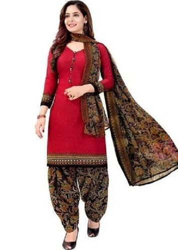 Multicolor Full Sleeves Regular Wear Fancy Cotton Salwar Suit