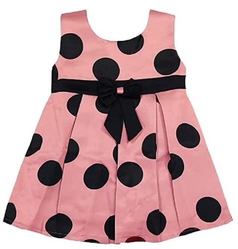 Breathable Kids Printed Sleeveless Peach With Black Cotton Frock