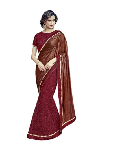 Red Laces Closure Plain Pattern Pure Lycra Designer Party Wear Saree