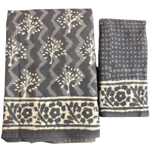 Summer Ladies Daily Wear Printed Grey Cotton Sarees