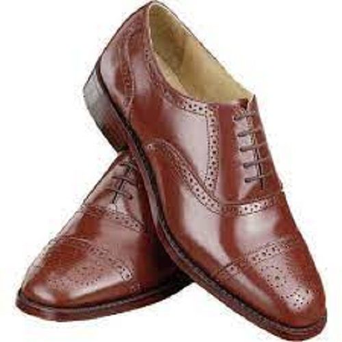 Comfortable Fit Slip Resistant Outsole Lace Closure Mens Brown Leather Formal Shoes