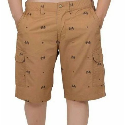 Brown Lightweight And Comfortable Thigh Length Printed Cotton Shorts For Men