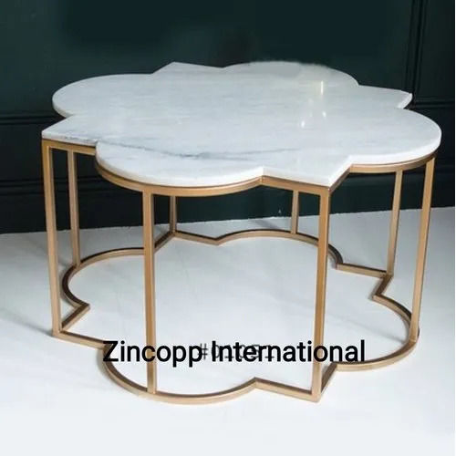 Mild Steel Coffee Table With White Marble Top Set No Assembly Required