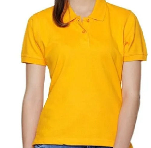 Multi Color Polo Neck Plain Cotton Material T Shirt For Ladies  Age Group: Above 16 Years