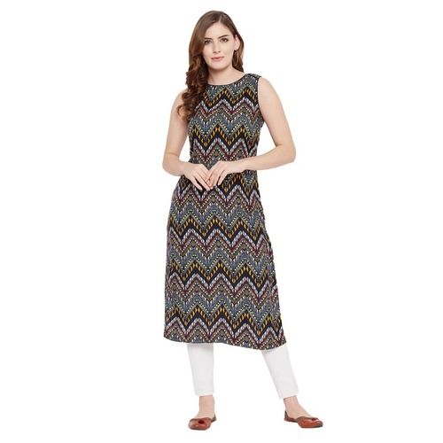 Multi Simple Sleeveless Modern Casual Cotton Printed Washable Long Kurti