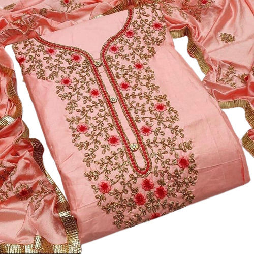 Skin Friendly Party Wear Semi Stitched Embroidered Cotton Designer Suit