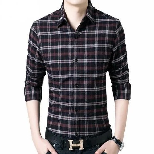 Washable And Skin Friendly Full Sleeves Printed Check Shirt For Mens 