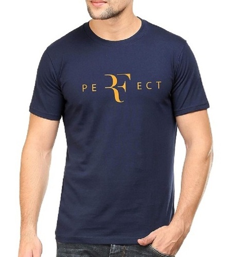 Cool Pass Breathable Printed O Neck Short Sleeve Cotton T-Shirt For Men - Cotton, Available Sizes: L, M, XL, XXL, Color: Dark Blue, Short Sleeves