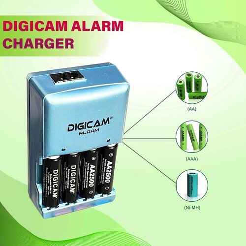 Digicam Alarm Fast Charger for AA/AAA And Ni-MH Rechargeable Batteries With Detachable AC Cord