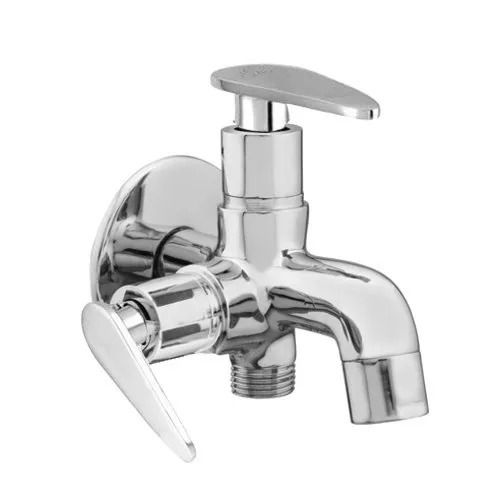 Silver Easy To Handle Round Glossy Stainless Steel Double Mouth Water Taps For Bathroom