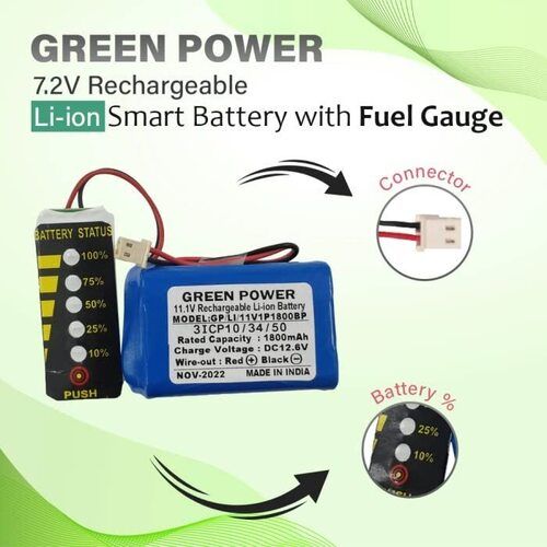 Green Power 11.1V, 1800Mah Li-Ion Cylindrical Battery With Fuel Gauge Sealed Type: Sealed