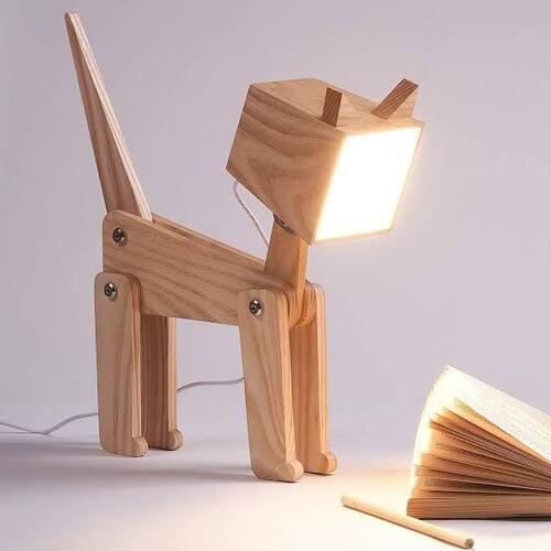 Handcrafted Wooden Dog Shaped Lamp For Study And Office Desk By Mkau International
