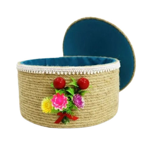 Modern Art Organic Eco Friendly Indian Regional Round Decorated Jute Basket