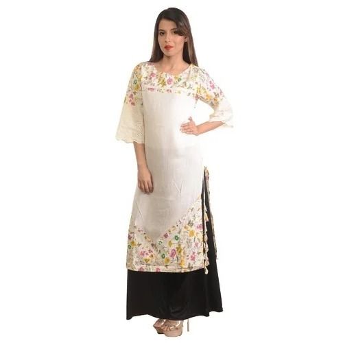 Round Neck 3/4th Sleeves Party Wear Printed Cotton Palazzo Suit