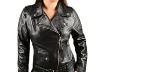 Black Classic Collar Zipper Closure Full Sleeve Dawn Feather Filling Plain Leather Jacket For Girls 