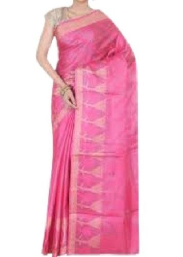 Pink Classy Modern Breathable Thread Work Printed Party Wear Banarasi Silk And Cotton Blend Saree