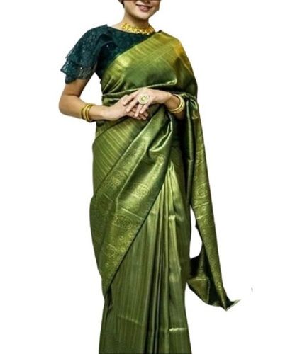 Summer Ladies Beautiful And Designer Printed Party Wear Green Silk Saree