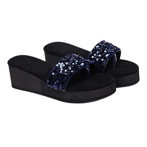 Ladies Comfortable Stylish Fancy Black Stoned Slipper