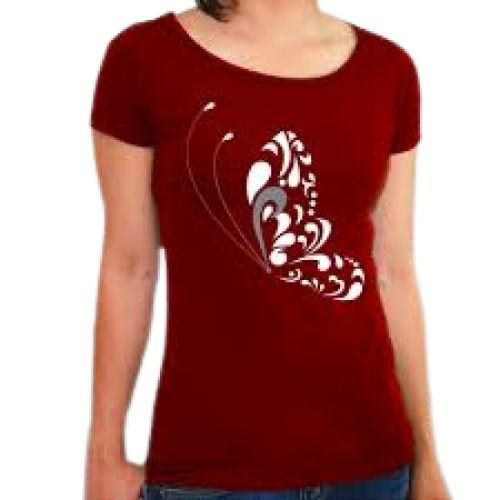 Ladies Printed O Neck Short Sleeves Classic Design Cotton T-Shirts