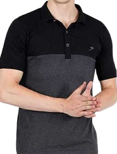 Mens Fashionable Plain Polo Neck Short Sleeves Black Cotton T Shirts Age Group: Above 18