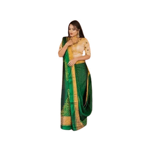 Green Reliable Soft Printed Laces Closure Cotton And Silk Patola Saree 