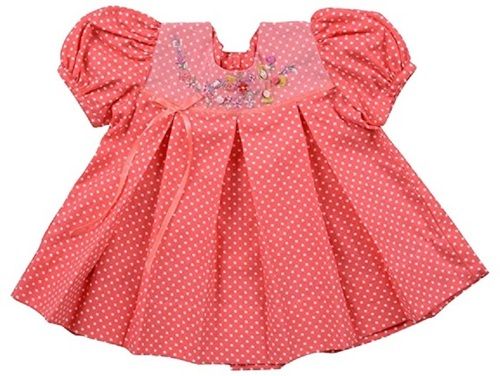 Round Neck Printed Short Sleeve Breathable Polka Dot Design Cotton Frock For Baby 